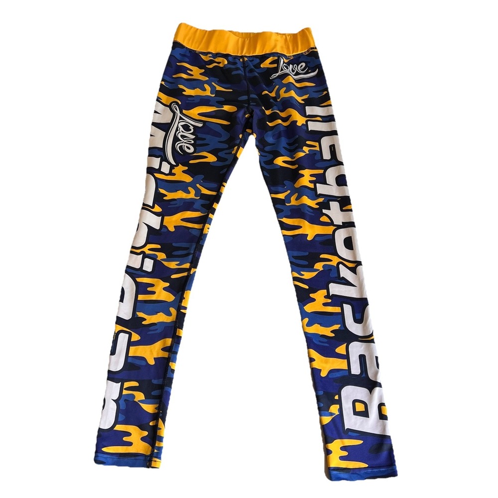 3/$25 SALE! Xlusion Michigan Basketball Leggings Women's Medium Blue Yellow Camo